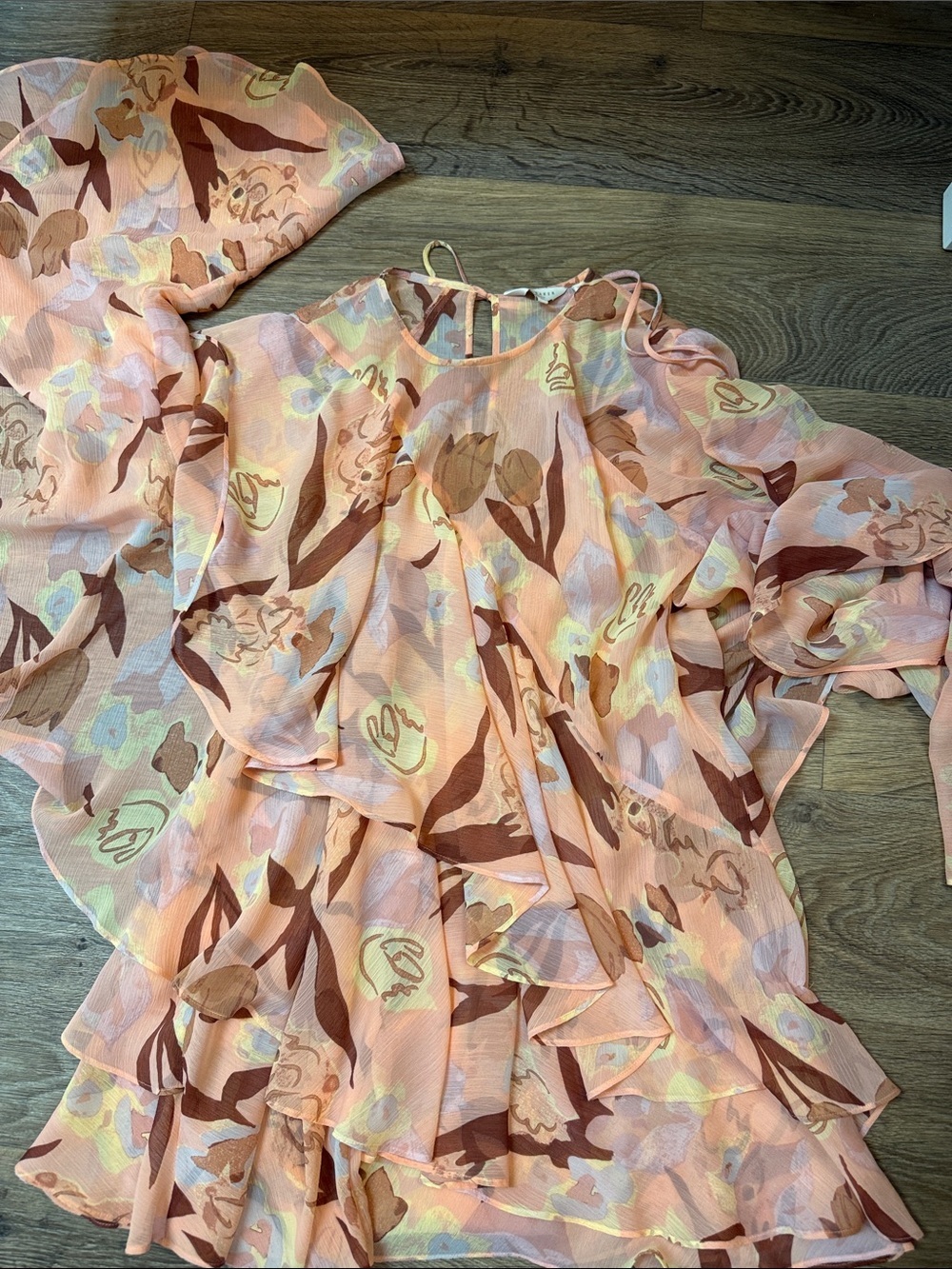 Ted Baker London Pink Floral Ruffle Tiered Chiffon Mini Dress Size 0 - Picture 3 of 7